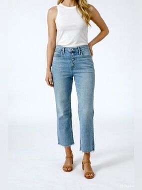 J.‎ Crew Billie Demi-Boot Crop Jeans 30 Blue Button Fly Raw Hem High Rise AU049